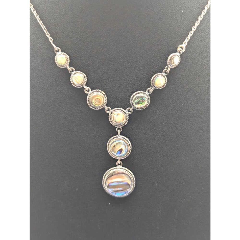 Vintage 925 Sterling Silver Abalone 'Y' Drop Chain Necklace